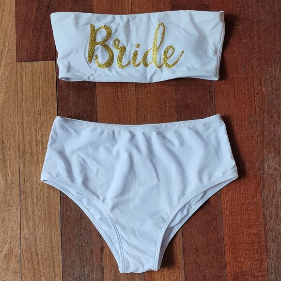 Amazon Bride Two-Piece Bandeau Bikini High Waist Bottom Swimsuit Size Small - Picture 1 of 10